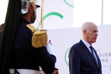 Tunisian President Kais Saied arrives for the closing session of the New Global Financial Pact Summit, Friday, June 23, 2023 in Paris, France. Lewis Joly/Pool via