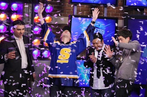 Paul Brothers celebrates after he was selected the winner of The Score's reality competition "Drafted." Out of 3,000 people across Canada who competed, Brothers managed to beat them out achieving his dream of becoming a sports broadcaster. — Contributed