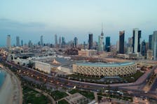 File photo: An aerial view shows Kuwait City and the National Assembly Building (Kuwait Parliament), March 20, 2020.