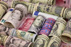 Euro, Hong Kong dollar, U.S. dollar, Japanese yen, British pound and Chinese 100-yuan banknotes are seen in a picture illustration shot January 21, 2016.  