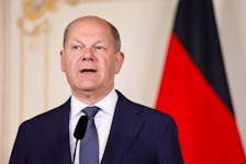 German Chancellor Olaf Scholz speaks during a joint news conference with the Nordic prime ministers on Skeppsholmen in Stockholm, Sweden, May 13, 2024, during a two day long Nordic Summit, on security and competitiveness. Christine Olsson/TT News Agency/via REUTERS