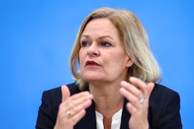 German Interior Minister Nancy Faeser attends a press conference on crime in the country for 2023 in Berlin, Germany, April 9, 2024.