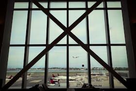 A plane takes off as seen from inside the newly completed 1.3 million-square foot $4 billion Delta Airlines Terminal C at LaGuardia Airport in the Queens borough of New York City, New York, U.S., June 1, 2022.