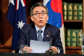 South Korea's Minister of Foreign Affairs Cho Tae-yul speaks during a joint press conference following an Australia and South Korea Foreign and Defence Ministers' Meeting in Melbourne, Australia, May 1, 2024.