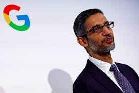 Sundar Pichai, CEO of Google and Alphabet, delivers a speech during the inauguration of a new hub in France dedicated to the artificial intelligence (AI) sector, at the Google France headquarters in Paris, France, February 15, 2024. 