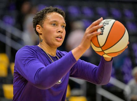 May 19, 2023; Los Angeles, California, USA;  Phoenix Mercury center Brittney Griner (42) warms up prior to the game against the Los Angeles Sparks at Crypto.com Arena. Mandatory Credit: Jayne Kamin-Oncea-USA TODAY Sports/File Photo