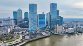 A drone view of London's Canary Wharf financial district in London, Britain March 3, 2024.