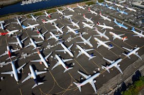 Dozens of grounded Boeing 737 MAX aircraft are seen parked in an aerial photo at Boeing Field in Seattle, Washington, U.S. July 1, 2019. Picture taken July 1, 2019. 