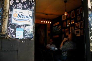 Members of a local Bitcoin community, gather in a local cafe in Berlin, El Salvador, January 24, 2024.