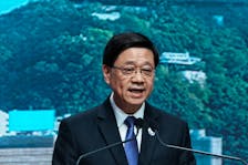 Hong Kong Chief Executive John Lee speaks during the National Security Education Day opening ceremony in Hong Kong, China April 15, 2024.