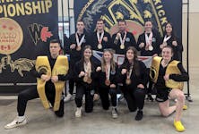 These 10 kickboxing athletes from the Paradise-based Warrior Elite Kickboxing Club had impressive competitions at the recent WAKO Canada National Kickboxing Championships held in Ontario late last month. They are: front (l-r) — Caden Stock, Amanda Roberts, Anna Snow, Annabelle King and Isabelle Quinton; back — Braden Evans, Daniel Seymour, Fred Holloway, Leah Quinton and Karla Peters. Contributed photo