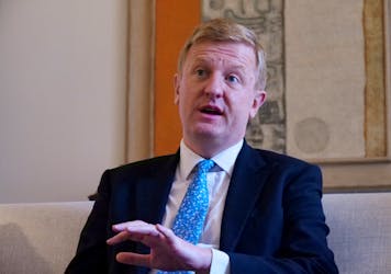 British Deputy Prime Minister Oliver Dowden speaks during an interview with Reuters, in Seoul, South Korea, March 19, 2024.