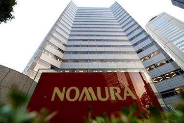 The logo of Nomura Securities is pictured at the company's Otemachi Head Office in Tokyo, Japan, November 18, 2016. 