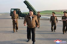 North Korean leader Kim Jong Un inspects the country's artillery weapon system and attends the test-firing of such weapons, at an unknown location, May 10, 2024 in this image released by the Korean Central News Agency.     KCNA via