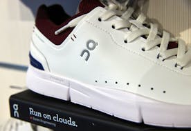 Shoe model "The Roger" by ON (Run on Clouds), a shoemaker backed by Swiss tennis player Roger Federer, is pictured in the Swiss Sport Style shop ahead of the Initial Public Offering (IPO), in Lausanne, Switzerland, September 14, 2021.