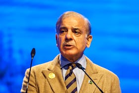 Pakistan's Prime Minister Shehbaz Sharif speaks during the COP27 climate summit in Egypt's Red Sea resort of Sharm el-Sheikh, Egypt November 8, 2022.