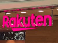 A view of the logo of Rakuten Mobile at its branch in Tokyo, Japan, November 28, 2023.