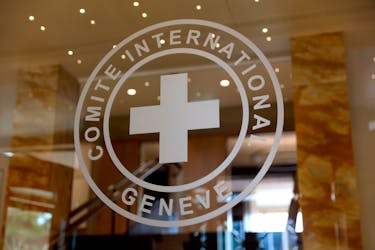 A logo of the International Committee of the Red Cross (ICRC) is pictured in Geneva, Switzerland March 29, 2022.