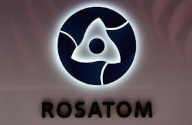A view shows a board with the logo of Russian state nuclear agency Rosatom at the St. Petersburg International Economic Forum (SPIEF) in Saint Petersburg, Russia June 16, 2022.