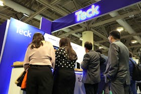 People visit the booth of Canadian mining company Teck Resources Limited at the Prospectors and Developers Association of Canada (PDAC) annual conference in Toronto, Ontario, Canada March 7, 2023.