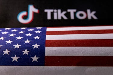 U.S. flag and TikTok logo are seen in this illustration taken, June 2, 2023.
