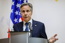 U.S. Secretary of State Antony Blinken speaks during a joint press conference with Ukrainian Foreign Minister Dmytro Kuleba, amid Russia's attack on Ukraine, in Kyiv, Ukraine, May 15, 2024.