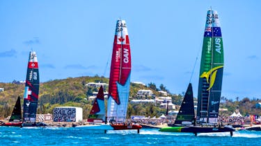 Canada's Sail GP boat, driven by Phil Robertson, races against Switzerland and Australia during the Bermuda Sail Grand Prix, the 10th stop on the Sail GP season's 13-event calendar, on May 5. - SAIL GP