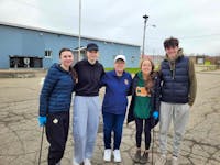 Breton Education Centre Interacters, from the left, Layla White, Amy Darling, Rotarian Laura Scheller, and Interacters Breanna Baldwin and Nicholas Kearney are shown during the Great Big Cleanup across the CBRM earlier this month. CONTRIBUTED