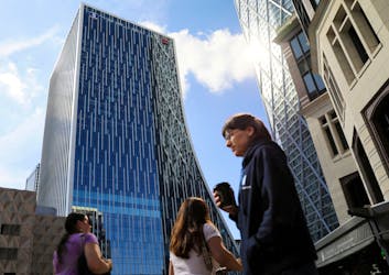 People walk past the new headquarters of the European Bank for Reconstruction and Development (EBRD) in Canary Wharf, London, Britain, September 14, 2023.