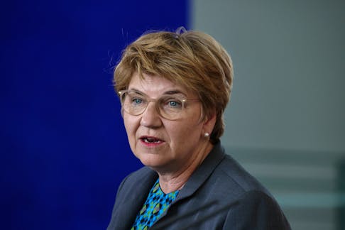 Swiss Confederation President Viola Amherd attends a news conference in Berlin, Germany, May 15, 2024.