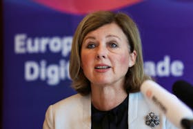 European Commission Vice President Vera Jourova attends a press conference on the EU-China High-Level Digital Dialogue in Beijing, China September 19, 2023.