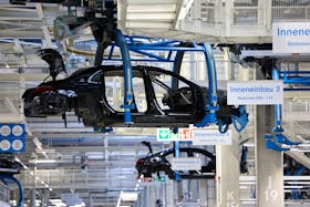 Mercedes-Maybach car bodies are lifted in "Factory 56", one of the world's most modern electric and conventional car assembly halls of German carmaker Mercedes-Benz, in Sindelfingen near Stuttgart, Germany, March 4, 2024.