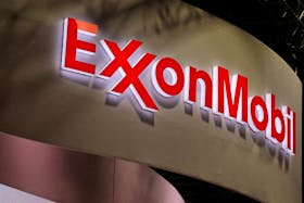 The logo of American multinational oil and gas corporation ExxonMobil is seen during the LNG 2023 energy trade show in Vancouver, British Columbia, Canada, July 12, 2023.