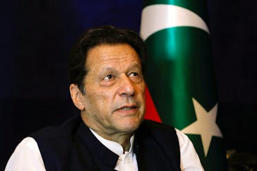 Former Pakistani Prime Minister Imran Khan pauses as he speaks with Reuters during an interview, in Lahore, Pakistan March 17, 2023.