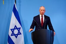 Israeli Defence Minister Yoav Gallant attends a joint press conference with German Defence Minister Boris Pistorius (not pictured) in Berlin, Germany, September 28, 2023.