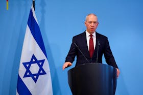 Israeli Defence Minister Yoav Gallant attends a joint press conference with German Defence Minister Boris Pistorius (not pictured) in Berlin, Germany, September 28, 2023.