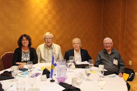 A photo from the 2023 N.S. Seniors Federation annual general meeting. Pictured is National Pensioners Federation President Trish McAuliffe (left), sitting alongside seniors advocate Bernie LaRusic, N.S. Federation President Don Fitzpatrick and treasurer Joe Praught. Brendyn Creamer
