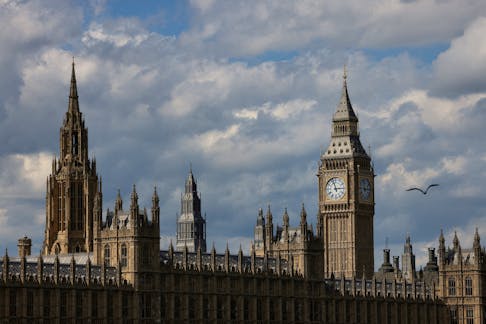 A view of the Elizabeth Tower, commonly known as Big Ben, and the Houses of Parliament in London, Britain, April 30, 2024.