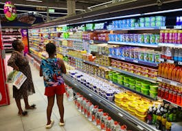 Shoppers stand at a Pick n Pay store at the Dobson Point Shopping Centre, in Soweto, South Africa, March 19, 2024.