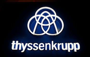 Thyssenkrupp's logo is seen outside the elevator test tower in Rottweil, Germany, January 21, 2020. 