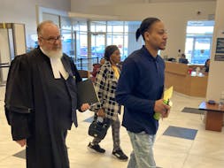 Tyreece Alexander Whynder-Ewing leaves Nova Scotia Supreme Court in Dartmouth with lawyer Chris Avery on May 7 during a recess at his second-degree murder trial. Whynder-Ewing, 30, pleaded guilty Wednesday to the lesser offence of manslaughter.