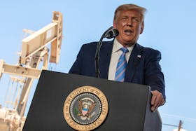 U.S. President Donald Trump delivers a speech during a tour of the Double Eagle Energy Oil Rig in Midland, Texas, U.S., July 29, 2020.