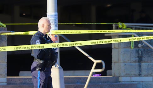 Halifax regional police secure the scene, outside the parkade at the Halifax Shopping Centre in Halifax Monday April 22, 2024.

TIM KROCHAK PHOTO