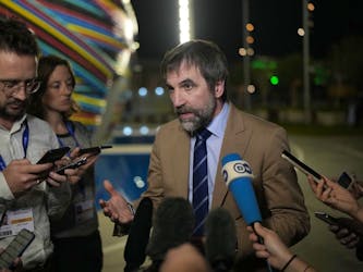 Steven Guilbeault, Canada environment and climate minister, speaks to members of the media at the COP28 UN Climate Summit, Tuesday, Dec. 12, 2023, in Dubai, United Arab Emirates.