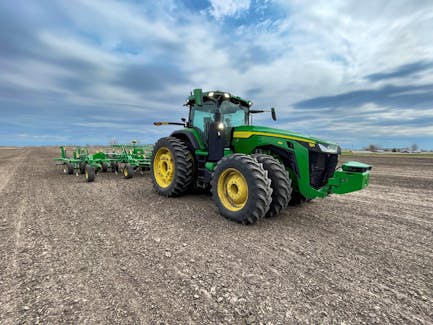 Deere & Co. 8R autonomous tractor is pictured at Jensen Test Farm in Bondurant, Iowa, U.S., April 28, 2022. Picture taken April 28, 2022.