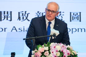 Former Australian Prime Minister Scott Morrison speaks during the Yushan Forum in Taipei, Taiwan October 11, 2023.