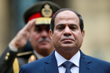 Egyptian President Abdel Fattah al-Sisi attends a military ceremony in the courtyard of the Hotel des Invalides in Paris, France, November 26, 2014.