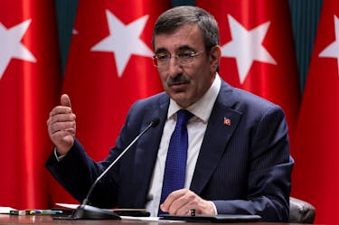 Turkey's Vice President Cevdet Yilmaz speaks during a press conference to unveil a savings measures package in Ankara, Turkey, May 13, 2024.