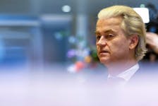 Dutch far-right politician and leader of the PVV party Geert Wilders attends a meeting of Dutch parties' lead candidates, for the first time after elections, in which far-right politician Geert Wilders booked major gains, to begin coalition talks in The Hague, Netherlands, November 24, 2023.