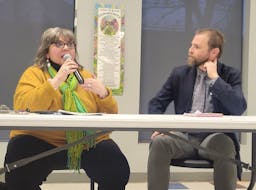Councillors Kathy Hinton, left, and Ian McGrath, met with constituents on May 9 for a community meeting. They addressed concerns raised by residents, such as development, active transportation and fire concerns. BRENDYN CREAMER